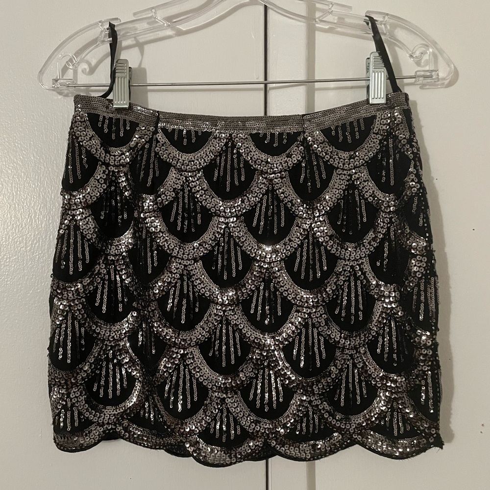 ICU, Vintage Gatsby sequins skirt, Black with silver sequins, S